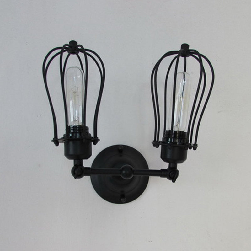 Black Bulb Shaped Cage Wall Mount Light Industrial Metal Bedroom Sconce Lamp with Pivot Joint Clearhalo 'Art deco wall lights' 'Cast Iron' 'Glass' 'Industrial wall lights' 'Industrial' 'Middle century wall lights' 'Modern' 'Rustic wall lights' 'Tiffany' 'Traditional wall lights' 'Wall Lamps & Sconces' 'Wall Lights' Lighting' 2415665