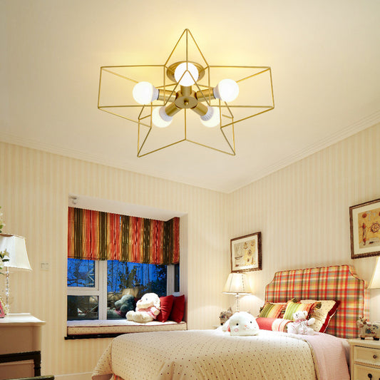 Star Shaped Bedroom Semi Flush Mount Lamp Vintage Metal 5 Bulbs Ceiling Light Fixture Clearhalo 'Ceiling Lights' 'Close To Ceiling Lights' 'Close to ceiling' 'Semi-flushmount' Lighting' 2415683