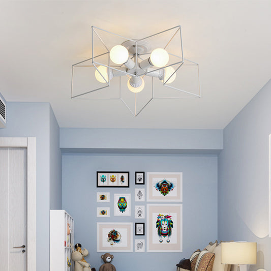 Star Shaped Bedroom Semi Flush Mount Lamp Vintage Metal 5 Bulbs Ceiling Light Fixture Clearhalo 'Ceiling Lights' 'Close To Ceiling Lights' 'Close to ceiling' 'Semi-flushmount' Lighting' 2415684