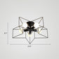 Star Shaped Bedroom Semi Flush Mount Lamp Vintage Metal 5 Bulbs Ceiling Light Fixture 5 Black Clearhalo 'Ceiling Lights' 'Close To Ceiling Lights' 'Close to ceiling' 'Semi-flushmount' Lighting' 2415687