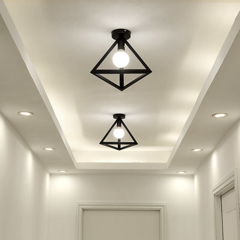 Metal Triangular Semi Flush Light Industrial 1 Head Aisle Flush Mount Ceiling Fixture Black Clearhalo 'Ceiling Lights' 'Close To Ceiling Lights' 'Close to ceiling' 'Semi-flushmount' Lighting' 2415691