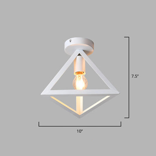 Metal Triangular Semi Flush Light Industrial 1 Head Aisle Flush Mount Ceiling Fixture White Clearhalo 'Ceiling Lights' 'Close To Ceiling Lights' 'Close to ceiling' 'Semi-flushmount' Lighting' 2415695