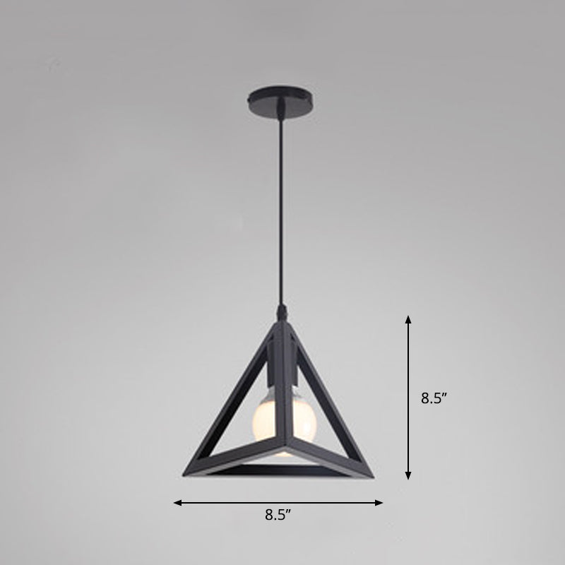 Metal Black Finish Hanging Lamp Geometrical Cage Single Industrial Style Ceiling Pendant Light Black Triangle Clearhalo 'Art Deco Pendants' 'Black' 'Cast Iron' 'Ceiling Lights' 'Ceramic' 'Crystal' 'Industrial Pendants' 'Industrial' 'Metal' 'Middle Century Pendants' 'Pendant Lights' 'Pendants' 'Rustic Pendants' 'Tiffany' Lighting' 2415707