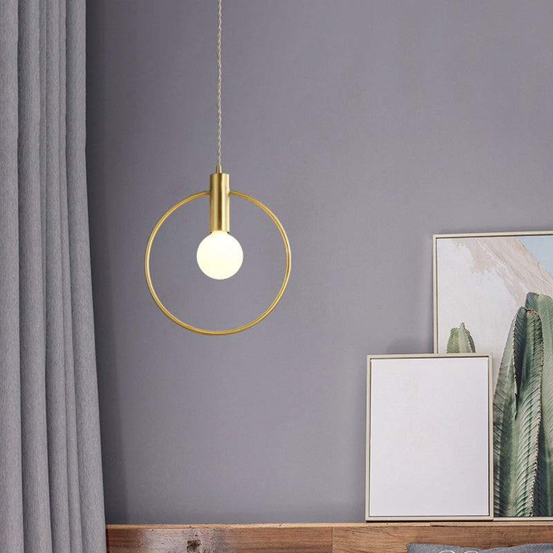 1 Bulb Ring Pendulum Light Minimalist Gold Finish Metal Pendant Lamp for Bedroom Gold Clearhalo 'Art Deco Pendants' 'Cast Iron' 'Ceiling Lights' 'Ceramic' 'Crystal' 'Industrial Pendants' 'Industrial' 'Metal' 'Middle Century Pendants' 'Pendant Lights' 'Pendants' 'Tiffany' Lighting' 2415708