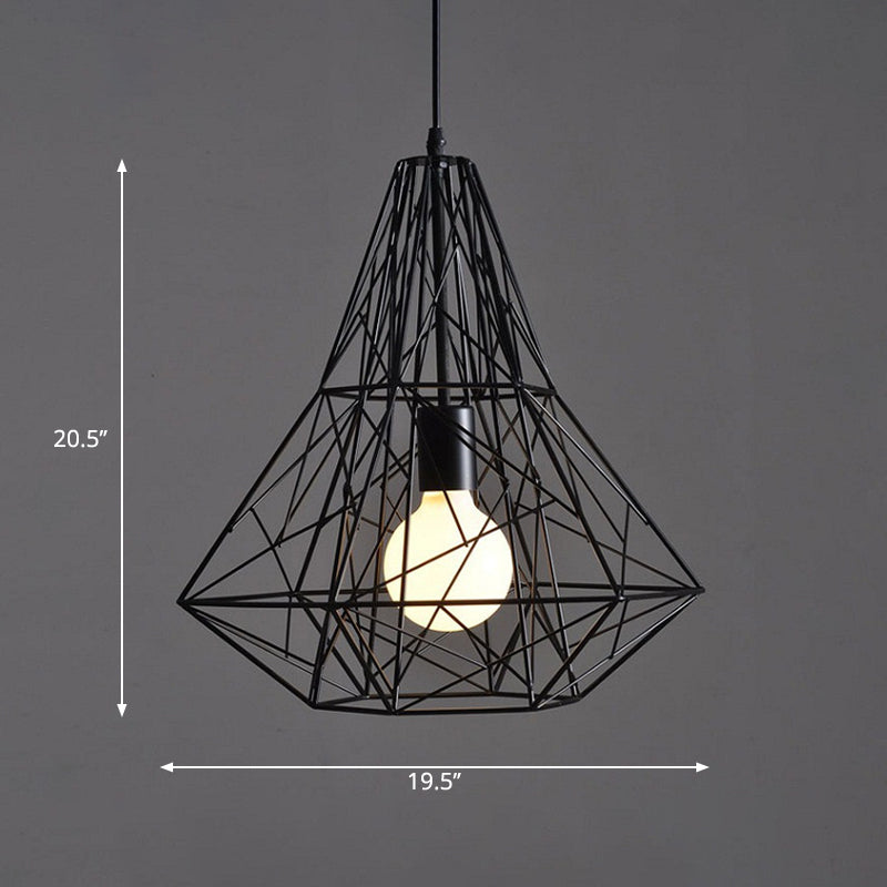 Loft Wire Cage Pendant Lighting 1 Head Metal Ceiling Suspension Lamp in Black for Restaurant Clearhalo 'Art Deco Pendants' 'Black' 'Cast Iron' 'Ceiling Lights' 'Ceramic' 'Crystal' 'Industrial Pendants' 'Industrial' 'Metal' 'Middle Century Pendants' 'Pendant Lights' 'Pendants' 'Rustic Pendants' 'Tiffany' Lighting' 2415717