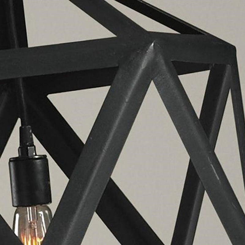 Industrial Style Geometric Hanging Lamp 1-Bulb Metal Ceiling Pendant Light in Black Clearhalo 'Art Deco Pendants' 'Black' 'Cast Iron' 'Ceiling Lights' 'Ceramic' 'Crystal' 'Industrial Pendants' 'Industrial' 'Metal' 'Middle Century Pendants' 'Pendant Lights' 'Pendants' 'Rustic Pendants' 'Tiffany' Lighting' 2415726