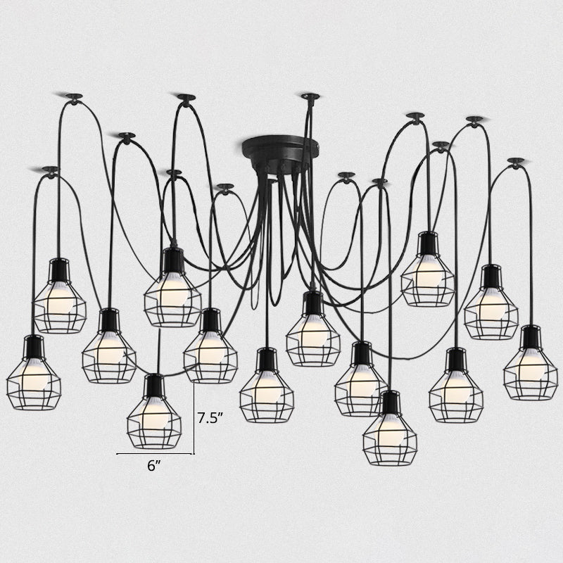Iron Wire Ball Cage Hanging Lighting Industrial Dining Room Swag Pendant Lamp in Black Black Clearhalo 'Art Deco Pendants' 'Black' 'Cast Iron' 'Ceiling Lights' 'Ceramic' 'Crystal' 'Industrial Pendants' 'Industrial' 'Metal' 'Middle Century Pendants' 'Pendant Lights' 'Pendants' 'Rustic Pendants' 'Tiffany' Lighting' 2415738