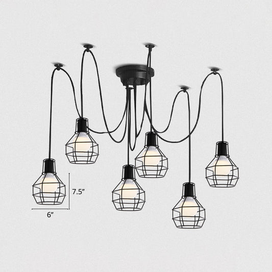 Iron Wire Ball Cage Hanging Lighting Industrial Dining Room Swag Pendant Lamp in Black 6 Black Clearhalo 'Art Deco Pendants' 'Black' 'Cast Iron' 'Ceiling Lights' 'Ceramic' 'Crystal' 'Industrial Pendants' 'Industrial' 'Metal' 'Middle Century Pendants' 'Pendant Lights' 'Pendants' 'Rustic Pendants' 'Tiffany' Lighting' 2415740