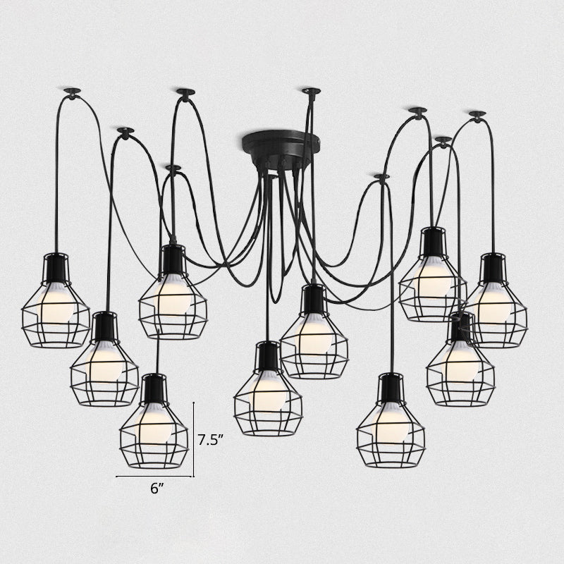 Iron Wire Ball Cage Hanging Lighting Industrial Dining Room Swag Pendant Lamp in Black Black Clearhalo 'Art Deco Pendants' 'Black' 'Cast Iron' 'Ceiling Lights' 'Ceramic' 'Crystal' 'Industrial Pendants' 'Industrial' 'Metal' 'Middle Century Pendants' 'Pendant Lights' 'Pendants' 'Rustic Pendants' 'Tiffany' Lighting' 2415741