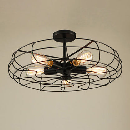 Iron Wire Round Suspension Lamp Industrial 5-Head Bedroom Chandelier Light in Black Black Clearhalo 'Cast Iron' 'Ceiling Lights' 'Chandeliers' 'Industrial Chandeliers' 'Industrial' 'Metal' 'Middle Century Chandeliers' 'Rustic Chandeliers' 'Tiffany' Lighting' 2415743