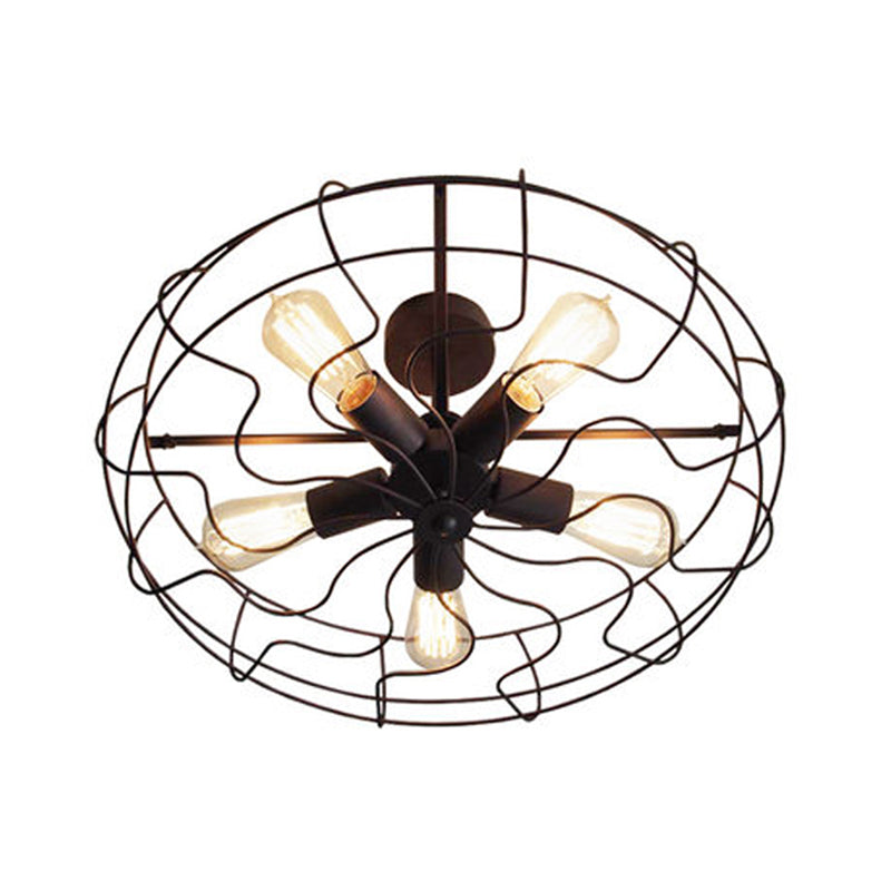 Iron Wire Round Suspension Lamp Industrial 5-Head Bedroom Chandelier Light in Black Clearhalo 'Cast Iron' 'Ceiling Lights' 'Chandeliers' 'Industrial Chandeliers' 'Industrial' 'Metal' 'Middle Century Chandeliers' 'Rustic Chandeliers' 'Tiffany' Lighting' 2415745