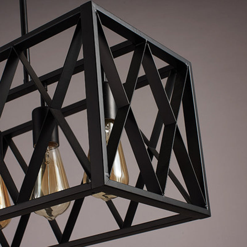 Black Cuboid Island Light Fixture Warehouse Metal Dining Room Suspension Pendant Light Clearhalo 'Ceiling Lights' 'Island Lights' Lighting' 2415751