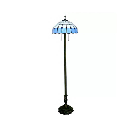Grid Dome Standing Floor Lamp 1 Light Stainless Glass Tiffany Stylish Floor Light in Blue for Living Room Clearhalo 'Floor Lamps' 'Lamps' Lighting' 241575