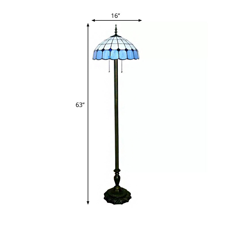 Grid Dome Standing Floor Lamp 1 Light Stainless Glass Tiffany Stylish Floor Light in Blue for Living Room Clearhalo 'Floor Lamps' 'Lamps' Lighting' 241576