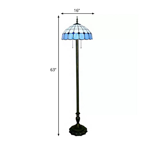 Grid Dome Standing Floor Lamp 1 Light Stainless Glass Tiffany Stylish Floor Light in Blue for Living Room Clearhalo 'Floor Lamps' 'Lamps' Lighting' 241576