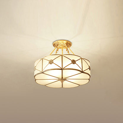 Flower Dining Room Ceiling Light Vintage Frosted White Glass Gold Chandelier Pendant Gold 18" Clearhalo 'Ceiling Lights' 'Chandeliers' Lighting' 2415777