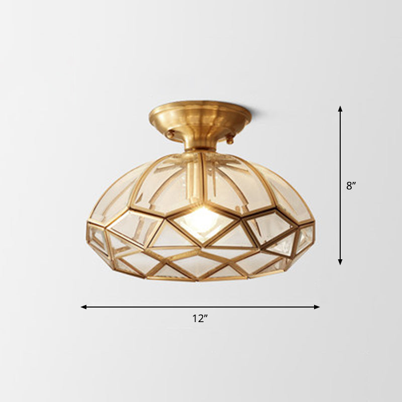 Colonial Style Geometric Ceiling Lamp 1 Bulb Transparent Glass Semi Flush Light in Brass Brass Oval Clearhalo 'Ceiling Lights' 'Close To Ceiling Lights' 'Close to ceiling' 'Semi-flushmount' Lighting' 2415818