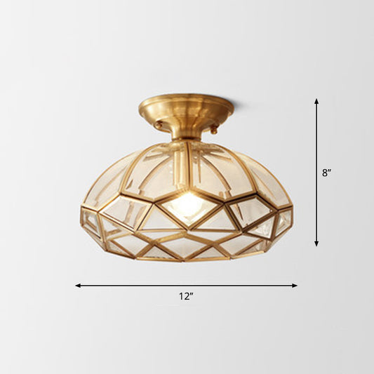 Colonial Style Geometric Ceiling Lamp 1 Bulb Transparent Glass Semi Flush Light in Brass Brass Oval Clearhalo 'Ceiling Lights' 'Close To Ceiling Lights' 'Close to ceiling' 'Semi-flushmount' Lighting' 2415818