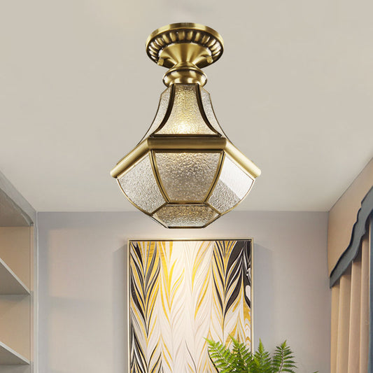 Bronze 1-Light Semi Flush Light Fixture Antiqued Textured Glass Pear Shaped Ceiling Lamp Bronze Clearhalo 'Ceiling Lights' 'Close To Ceiling Lights' 'Close to ceiling' 'Semi-flushmount' Lighting' 2415820
