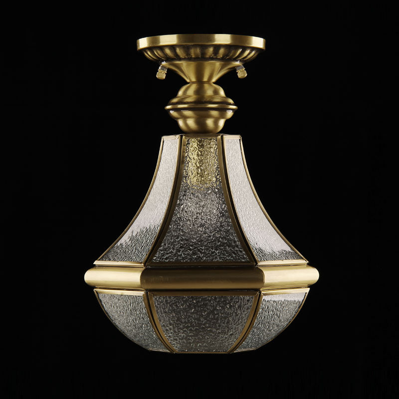 Bronze 1-Light Semi Flush Light Fixture Antiqued Textured Glass Pear Shaped Ceiling Lamp Clearhalo 'Ceiling Lights' 'Close To Ceiling Lights' 'Close to ceiling' 'Semi-flushmount' Lighting' 2415821