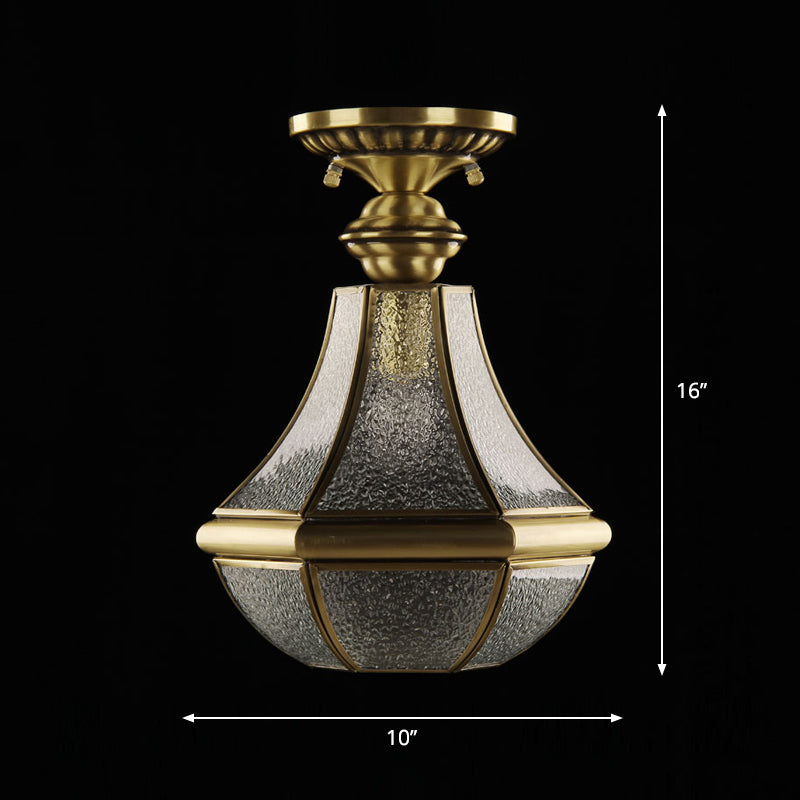 Bronze 1-Light Semi Flush Light Fixture Antiqued Textured Glass Pear Shaped Ceiling Lamp Clearhalo 'Ceiling Lights' 'Close To Ceiling Lights' 'Close to ceiling' 'Semi-flushmount' Lighting' 2415824