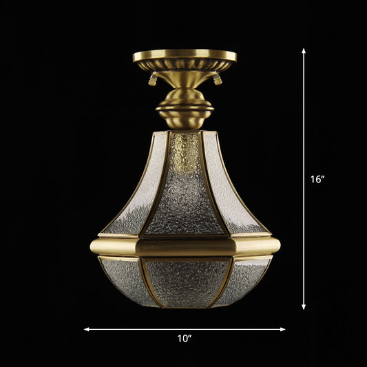 Bronze 1-Light Semi Flush Light Fixture Antiqued Textured Glass Pear Shaped Ceiling Lamp Clearhalo 'Ceiling Lights' 'Close To Ceiling Lights' 'Close to ceiling' 'Semi-flushmount' Lighting' 2415824
