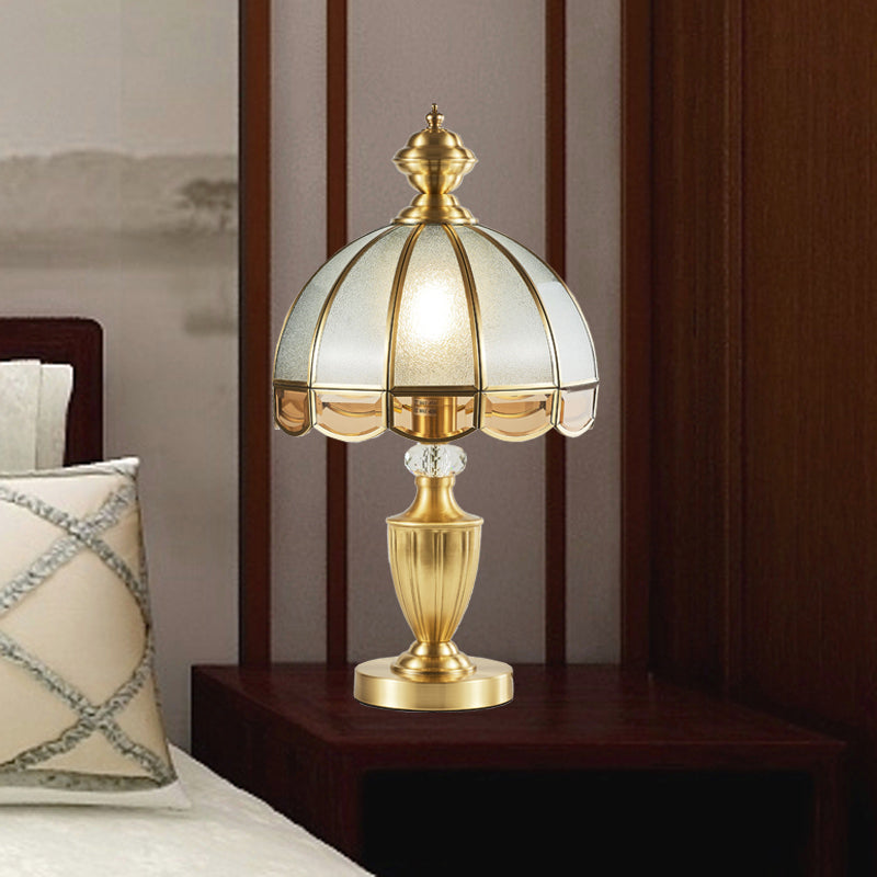 Bronze Hemispherical Night Light Colonial Frosted Glass 1-Light Bedroom Table Lamp Clearhalo 'Lamps' 'Table Lamps' Lighting' 2415825