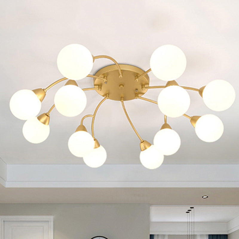 Grape Shape Semi Flush Lamp Modernist Amber/Smoky/Cream Glass 6/12 Lights Gold Led Semi Flush Mount Light Fixture 12 Cream Clearhalo 'Ceiling Lights' 'Chandeliers' 'Close To Ceiling Lights' 'Close to ceiling' 'Glass shade' 'Glass' 'Semi-flushmount' Lighting' 241583