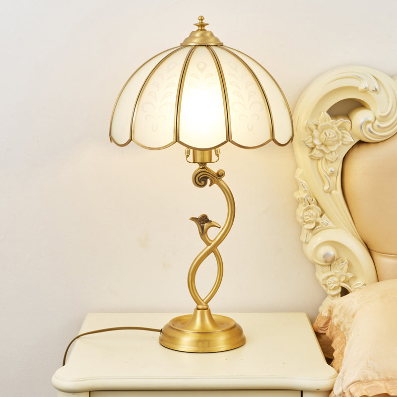 Single Umbrella Shaped Table Light Traditional Brass Cream Glass Nightstand Lamp Brass Clearhalo 'Lamps' 'Table Lamps' Lighting' 2415831