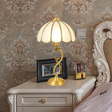 Single Umbrella Shaped Table Light Traditional Brass Cream Glass Nightstand Lamp Clearhalo 'Lamps' 'Table Lamps' Lighting' 2415832