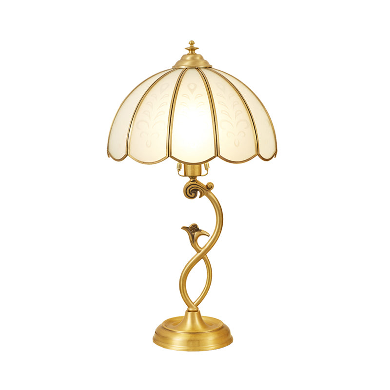 Single Umbrella Shaped Table Light Traditional Brass Cream Glass Nightstand Lamp Clearhalo 'Lamps' 'Table Lamps' Lighting' 2415834