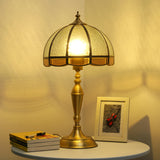 Dome Shaped Water Glass Night Lamp Traditional 1-Bulb Bedroom Table Light with Scalloped Trim in Brass Clearhalo 'Lamps' 'Table Lamps' Lighting' 2415843
