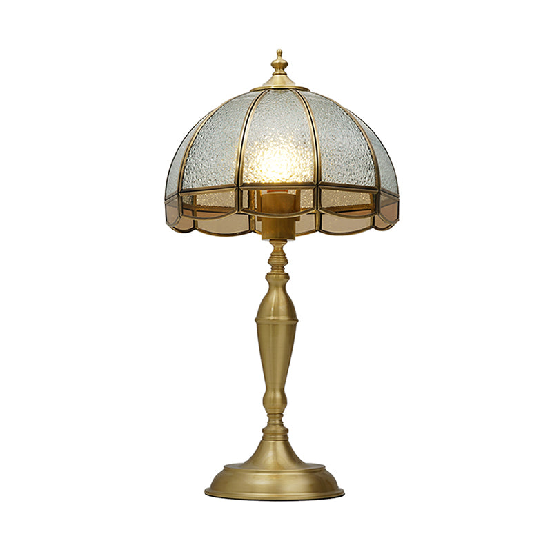 Dome Shaped Water Glass Night Lamp Traditional 1-Bulb Bedroom Table Light with Scalloped Trim in Brass Clearhalo 'Lamps' 'Table Lamps' Lighting' 2415845