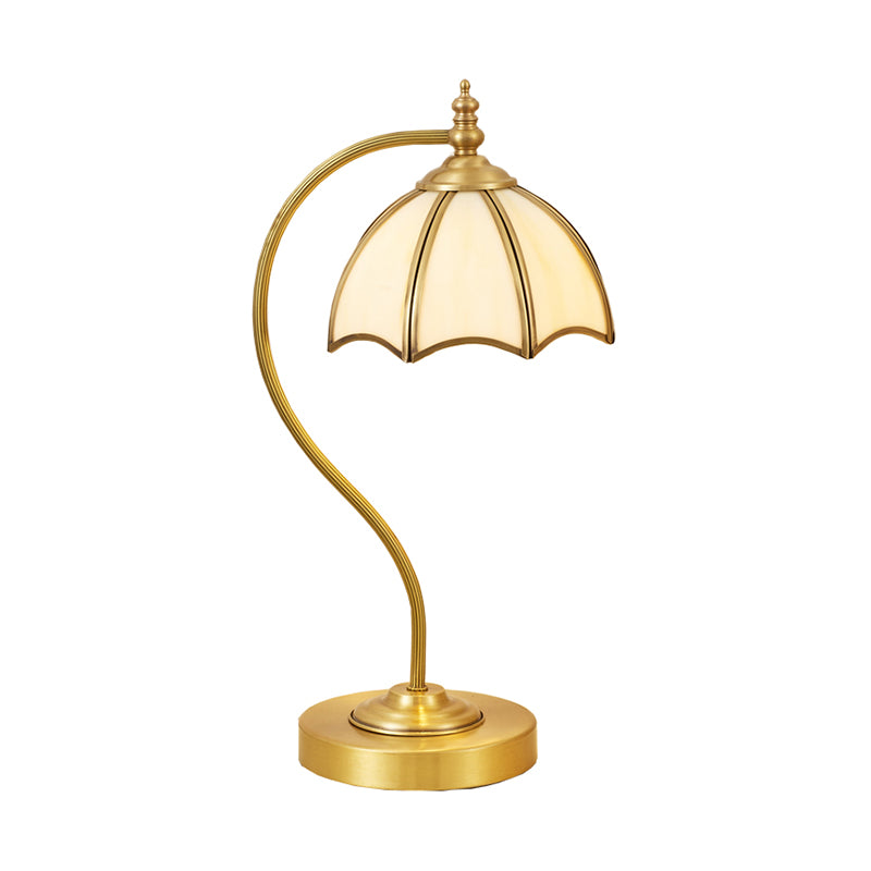 Brass Gooseneck Table Light Vintage Metal 1 Bulb Bedroom Night Light with Scalloped White Glass Shade Clearhalo 'Lamps' 'Table Lamps' Lighting' 2415856