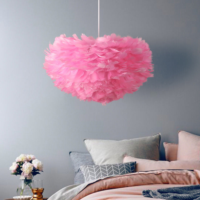 Bedroom Suspension Light Fixture Nordic Style Drop Pendant with Dome Feather Shade Clearhalo 'Ceiling Lights' 'Modern Pendants' 'Modern' 'Pendant Lights' 'Pendants' Lighting' 2415871