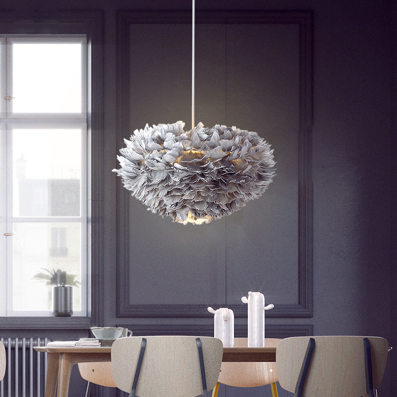 Bedroom Suspension Light Fixture Nordic Style Drop Pendant with Dome Feather Shade Clearhalo 'Ceiling Lights' 'Modern Pendants' 'Modern' 'Pendant Lights' 'Pendants' Lighting' 2415874