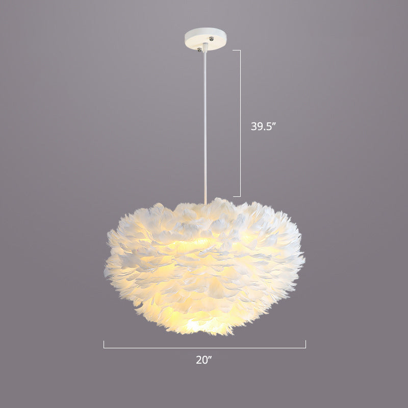 Bedroom Suspension Light Fixture Nordic Style Drop Pendant with Dome Feather Shade White 20" Clearhalo 'Ceiling Lights' 'Modern Pendants' 'Modern' 'Pendant Lights' 'Pendants' Lighting' 2415877