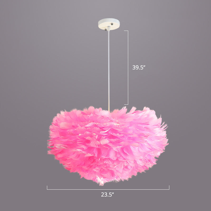 Bedroom Suspension Light Fixture Nordic Style Drop Pendant with Dome Feather Shade Pink 23.5" Clearhalo 'Ceiling Lights' 'Modern Pendants' 'Modern' 'Pendant Lights' 'Pendants' Lighting' 2415884