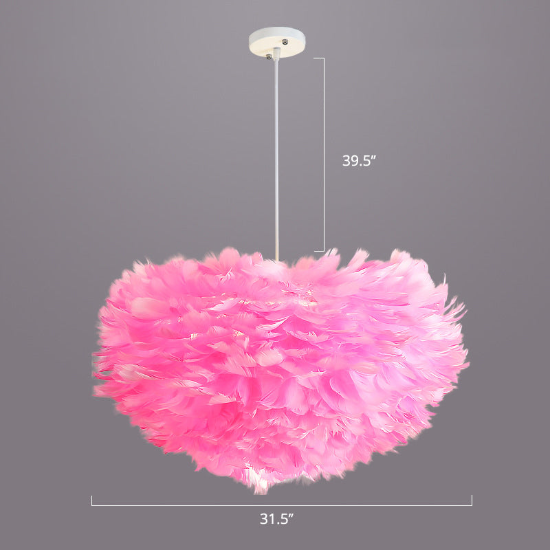 Bedroom Suspension Light Fixture Nordic Style Drop Pendant with Dome Feather Shade Pink 31.5" Clearhalo 'Ceiling Lights' 'Modern Pendants' 'Modern' 'Pendant Lights' 'Pendants' Lighting' 2415886