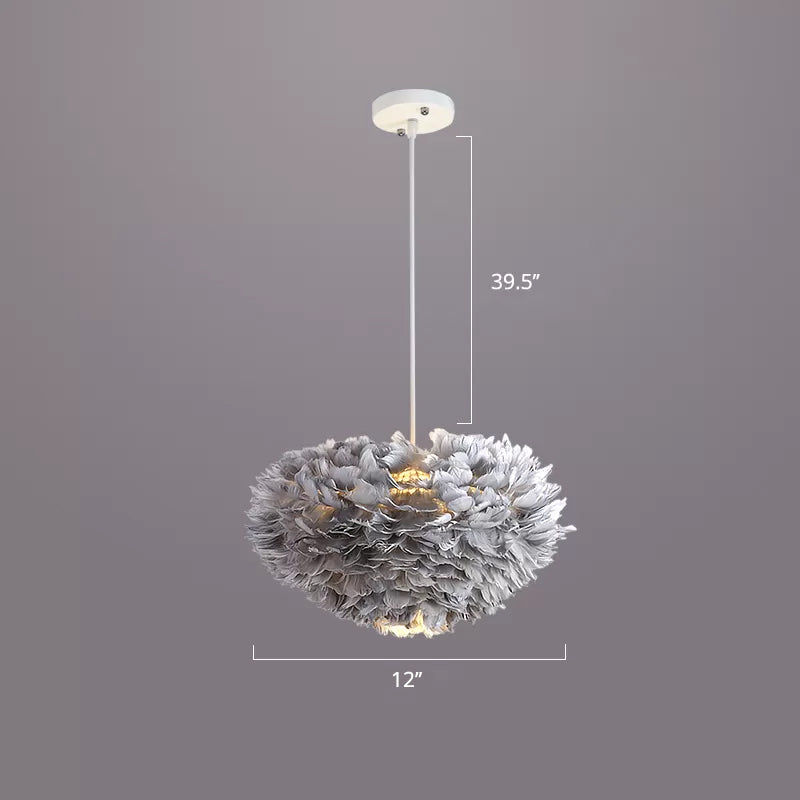 Bedroom Suspension Light Fixture Nordic Style Drop Pendant with Dome Feather Shade Grey 12" Clearhalo 'Ceiling Lights' 'Modern Pendants' 'Modern' 'Pendant Lights' 'Pendants' Lighting' 2415887