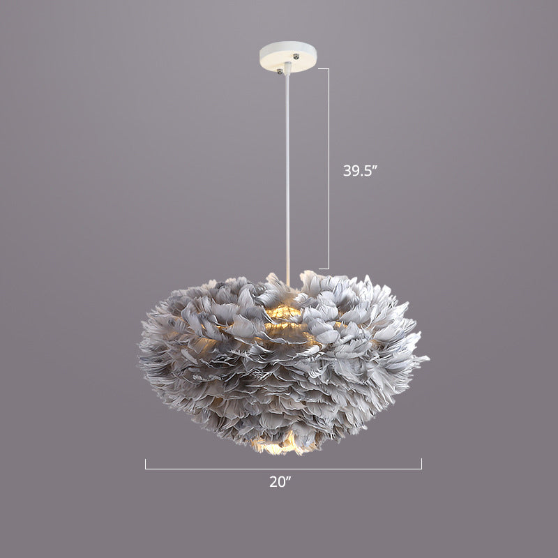 Bedroom Suspension Light Fixture Nordic Style Drop Pendant with Dome Feather Shade Grey 20" Clearhalo 'Ceiling Lights' 'Modern Pendants' 'Modern' 'Pendant Lights' 'Pendants' Lighting' 2415889