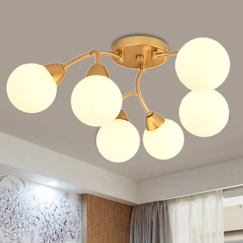 Grape Shape Semi Flush Lamp Modernist Amber/Smoky/Cream Glass 6/12 Lights Gold Led Semi Flush Mount Light Fixture 6 Cream Clearhalo 'Ceiling Lights' 'Chandeliers' 'Close To Ceiling Lights' 'Close to ceiling' 'Glass shade' 'Glass' 'Semi-flushmount' Lighting' 241589