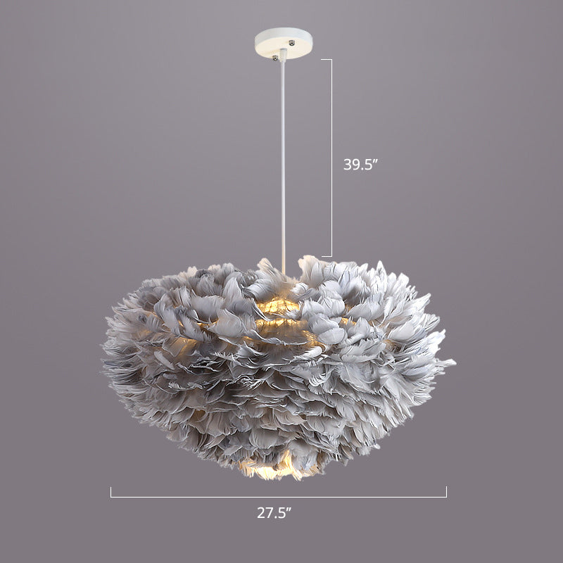 Bedroom Suspension Light Fixture Nordic Style Drop Pendant with Dome Feather Shade Grey 27.5" Clearhalo 'Ceiling Lights' 'Modern Pendants' 'Modern' 'Pendant Lights' 'Pendants' Lighting' 2415891