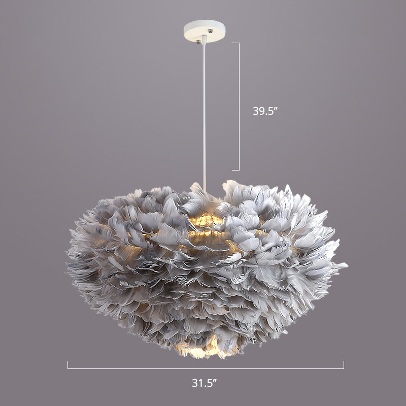 Bedroom Suspension Light Fixture Nordic Style Drop Pendant with Dome Feather Shade Grey 31.5" Clearhalo 'Ceiling Lights' 'Modern Pendants' 'Modern' 'Pendant Lights' 'Pendants' Lighting' 2415892