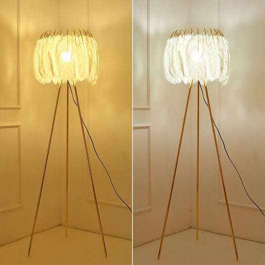 Tripod Feather Floor Light Post-Modern 1 Bulb Gold Finish Stand Up Lamp for Living Room Clearhalo 'Floor Lamps' 'Lamps' Lighting' 2415917