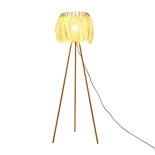 Tripod Feather Floor Light Post-Modern 1 Bulb Gold Finish Stand Up Lamp for Living Room Clearhalo 'Floor Lamps' 'Lamps' Lighting' 2415918
