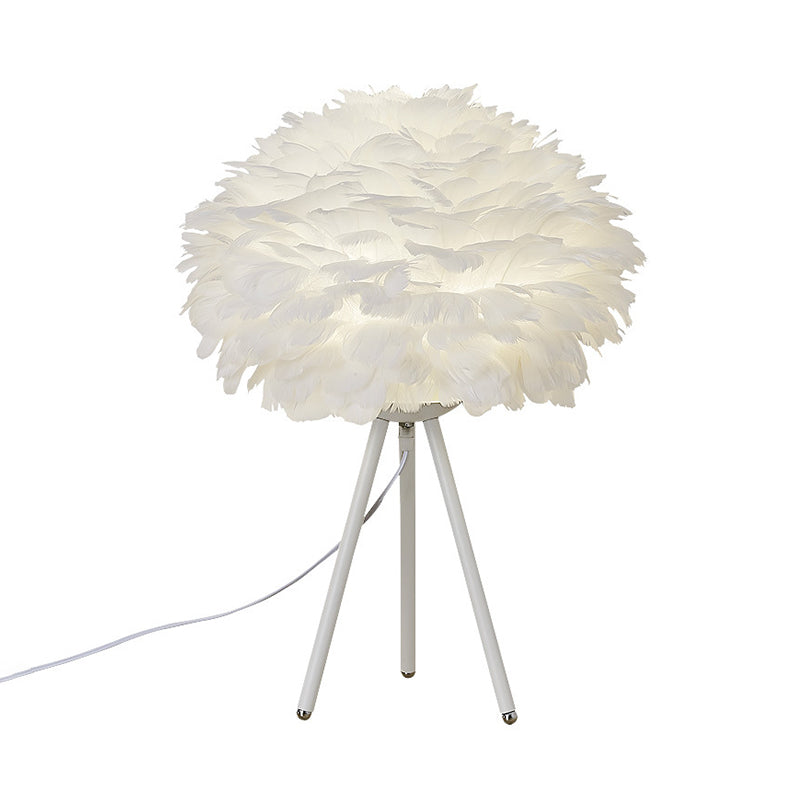 Minimalistic Spherical Night Lamp Feather 1-Head Bedside Table Light with Tripod Clearhalo 'Lamps' 'Table Lamps' Lighting' 2415925