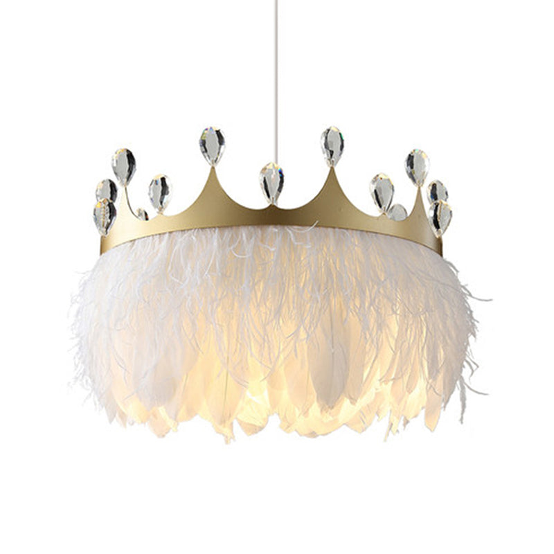 Feather Crown Pendant Lighting Minimalist 1 Head White Suspension Light with Crystal Deco Clearhalo 'Ceiling Lights' 'Modern Pendants' 'Modern' 'Pendant Lights' 'Pendants' Lighting' 2415939