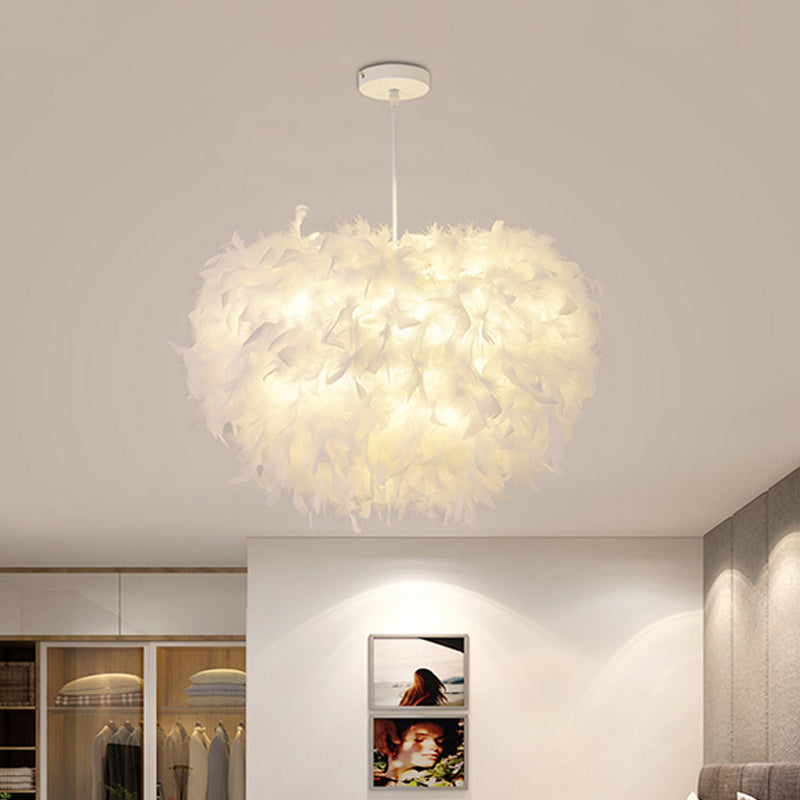 Goose Feather Dome Ceiling Light Fixture Simplicity White Hanging Pendant for Bedroom Clearhalo 'Ceiling Lights' 'Modern Pendants' 'Modern' 'Pendant Lights' 'Pendants' Lighting' 2415943