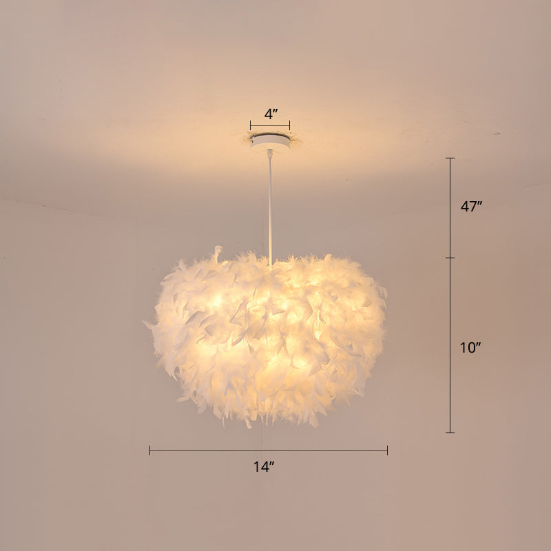 Goose Feather Dome Ceiling Light Fixture Simplicity White Hanging Pendant for Bedroom White 14" Clearhalo 'Ceiling Lights' 'Modern Pendants' 'Modern' 'Pendant Lights' 'Pendants' Lighting' 2415944